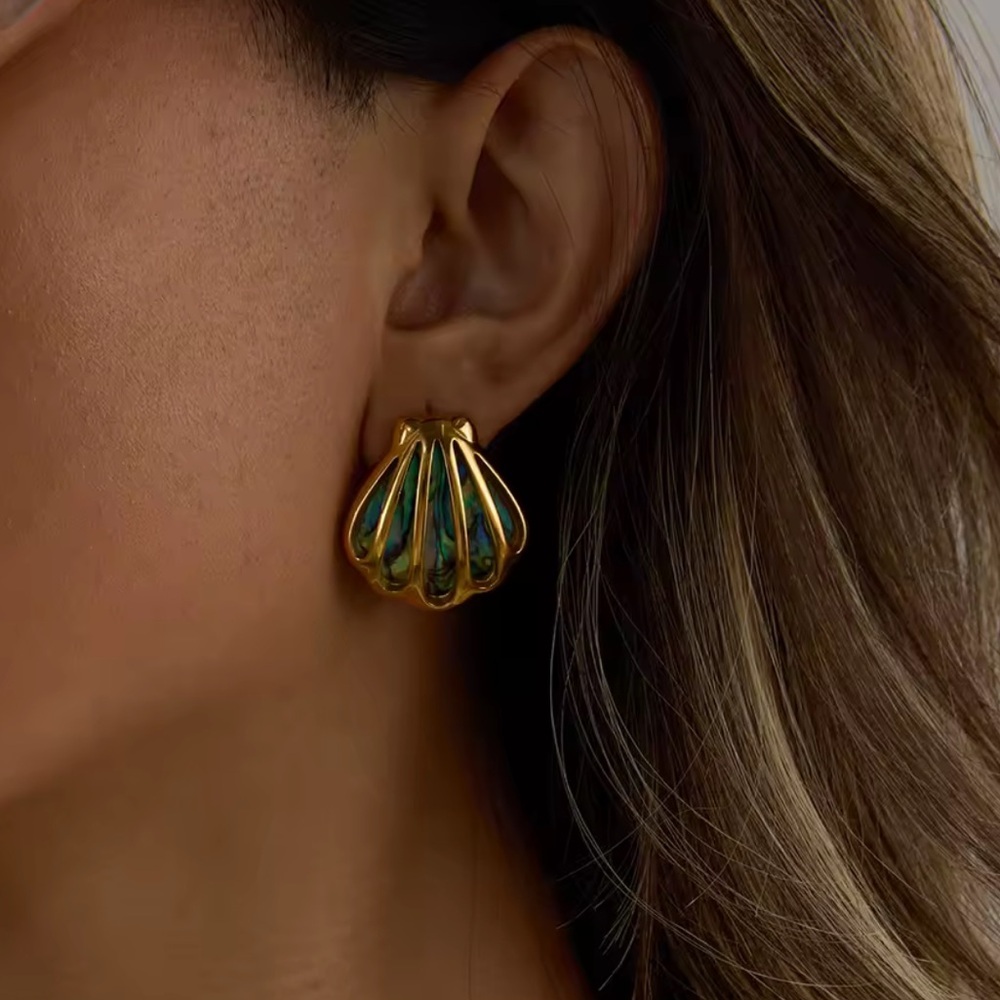 Gold and Abalone Shell Earrings - Picture 3 of 9
